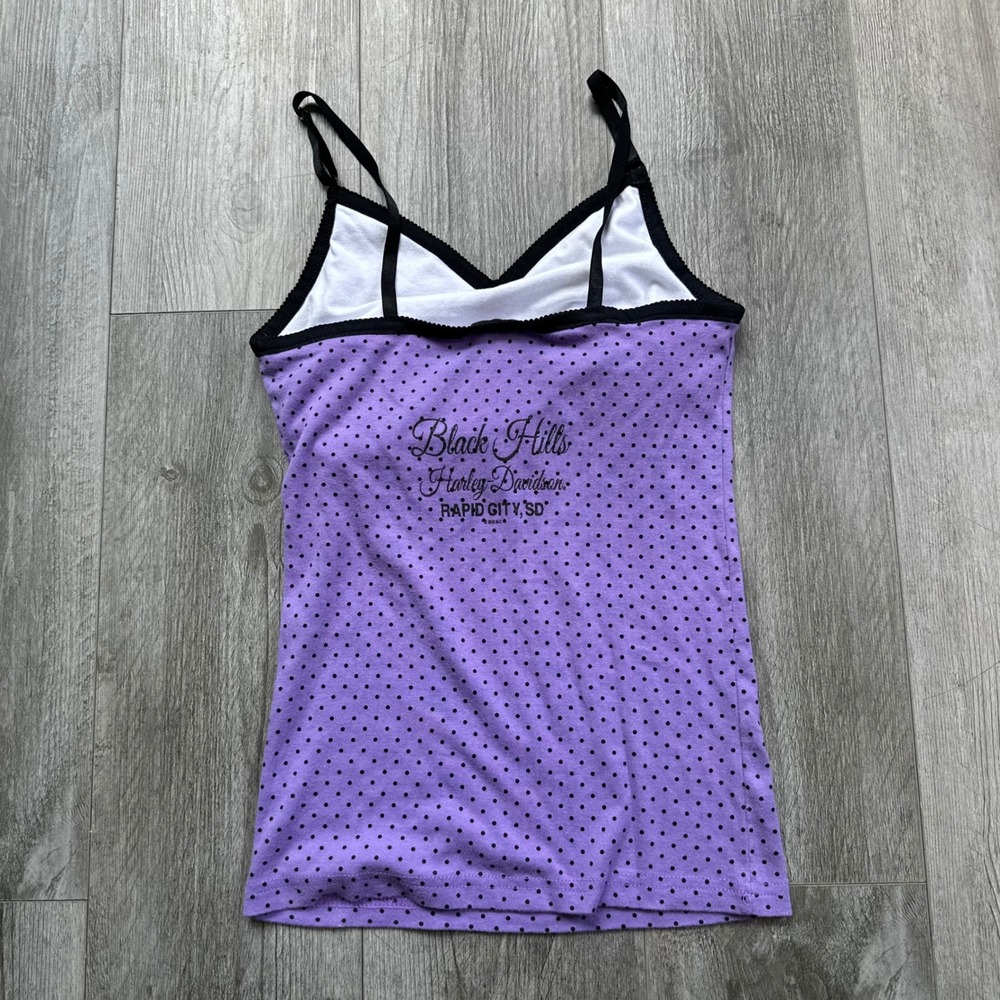 Y2K Harley-Davidson Tank Top Womens S Purple Polka Dot Black Hills Rapid City - Picture 2 of 6